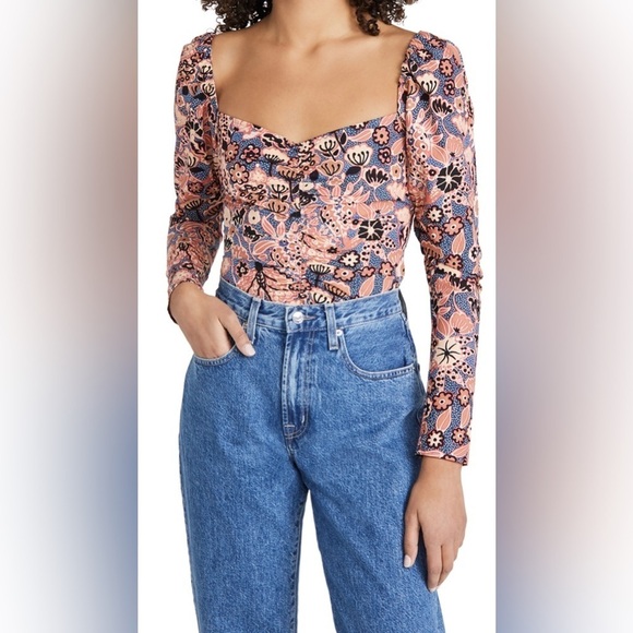 A.L.C Chandler Floral Sweetheart neckline & Puff Sleeve Floral Top 💕 size 2 - Picture 5 of 14